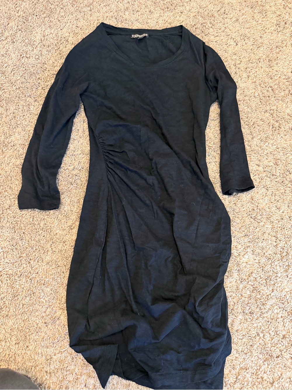 Express Black Long Sleeve Ruched Side Dress